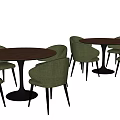 Modern Round Dining Table Set With Green Chairs And Wooden Tabletop 3d model