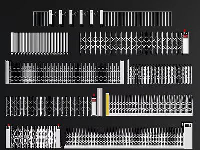 Various Types of Security Gates Including Sliding Fence and Retractable Designs 3d model