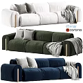 Two Seater Sofa with Pillows Blanket White Green Blue Upholstered Armrests