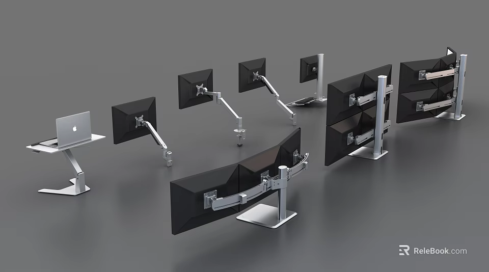 Adjustable Iron Monitor Arms With Swivel Design For Office Use 3d model 