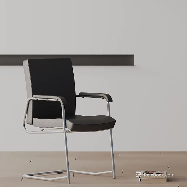 Modern Office Chair Design With Black Leather Seat Metal Frame And Padded Armrests 3d model 
