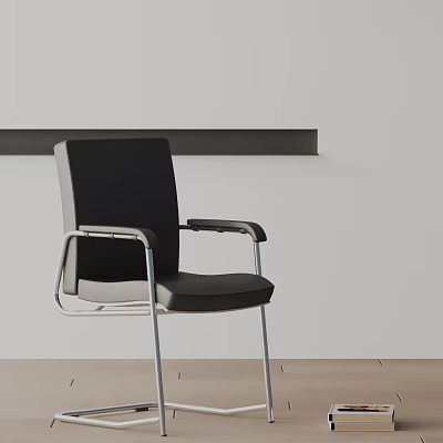 Modern Office Chair Design With Black Leather Seat Metal Frame And Padded Armrests 3d model