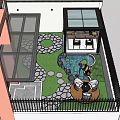 Beautiful Garden Courtyard Design With Stone Paved Paths Lush Green Plants And Wooden Gazebo