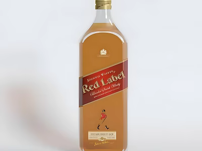 Johnnie Walker Red Label Blended Scotch Whisky Bottle and Glass 3d model