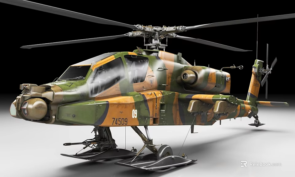 Military Armed Combat Helicopter With Camouflage Paint Rotor System And Weaponry 3d model 