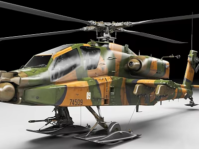 Military Armed Combat Helicopter With Camouflage Paint Rotor System And Weaponry 3d model