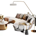 Elegant Modern Sectional Sofa With Plush Pillows Gold Coffee Tables And Floor Lamp