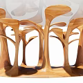 Wooden Tea Table and Chairs with Unique Tree Shaped Legs and Artistic Base Design