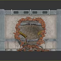 Damaged Fireplace With Silver Frame And Red Bricks Scattered Around Broken Structure 3d model