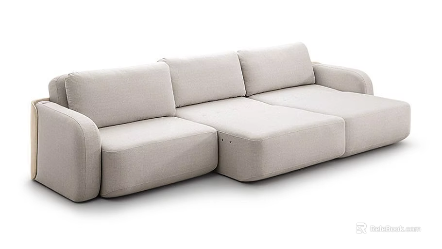 Light Beige Sectional Sofa With Modern Design And Spacious Fabric Seating 3d model