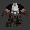 Fantasy Muscular Dwarf Character With White Beard Fur Trimmed Outfit Stone Hammer And Wooden Chest