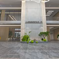 Elegant Modern Office Reception Lobby With Marble Feature Wall And Cozy Lounge Seating Area