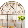 Decorative Arched Mirror With Gold Metal Grid Frame For Home Interior Decoration