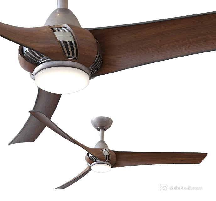 Elegant Modern Wooden Chandelier Featuring Stylish Blades and Soft Lighting for Living Spaces 3d model 