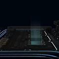 Advanced Circuit Board With Chips Wires And Blue Light Beam On Dark Background