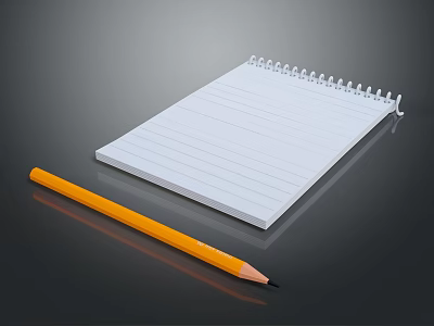 Yellow Pencil And Spiral Bound Notebook On Black Background For Daily Use 3d model
