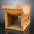 Traditional Wooden Stool With Intricate Carved Patterns And Open Shelf Design