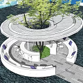 Garden Landscape Design Featuring Circular Platform With Central Tree Seating Area And Stone Pathway 3d model