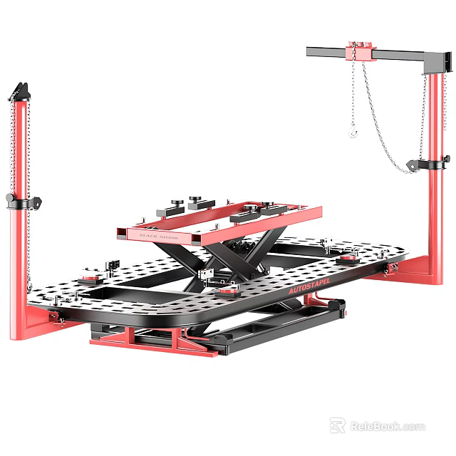 Industrial Vehicle Lift With Red And Black Frame Hydraulic Lifting Platform And Safety Chain System 3d model 