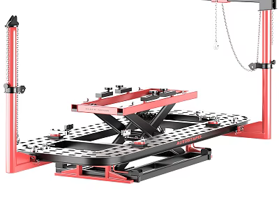 Industrial Vehicle Lift With Red And Black Frame Hydraulic Lifting Platform And Safety Chain System 3d model