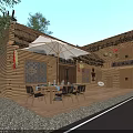 Rustic Thatched House Featuring Wooden Walls Thatched Roof Outdoor Terrace Table Chairs And Trees