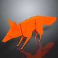 Game and Movie Character Orange Origami Fox with Geometric Design on Gray Background with Reflection