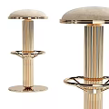 Elegant Modern Bar Stools With Gold Fluted Columns And Beige Light Gray Upholstered Seats