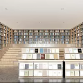 Modern Library Interior With Bookshelves Staircase Seating And Book 3d model