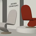 Modern Leisure Chairs Light Gray And Red With Unique Curved Design For Modern Interior