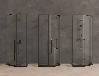 Modern Shower Head Systems In Transparent Glass Corner Shower Cabins For Contemporary Bathrooms 3d model