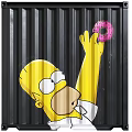 Industrial Equipment Container Coffee Shop With Homer Simpson Donut Latte And Cappuccino Signs