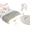 Pink Cloud Shaped Kids Bed With Cozy Blanket Pillows Stuffed Toys Armchair And Rug