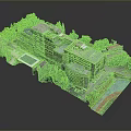 Modern Campus Scenery with Green Trees Swimming Pool and Basketball Court