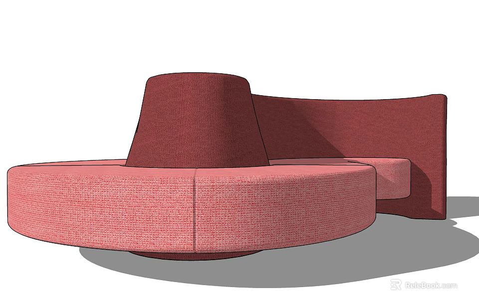 Modern Red Public Chair With Circular Upholstered Seat And Backrest 3d model 