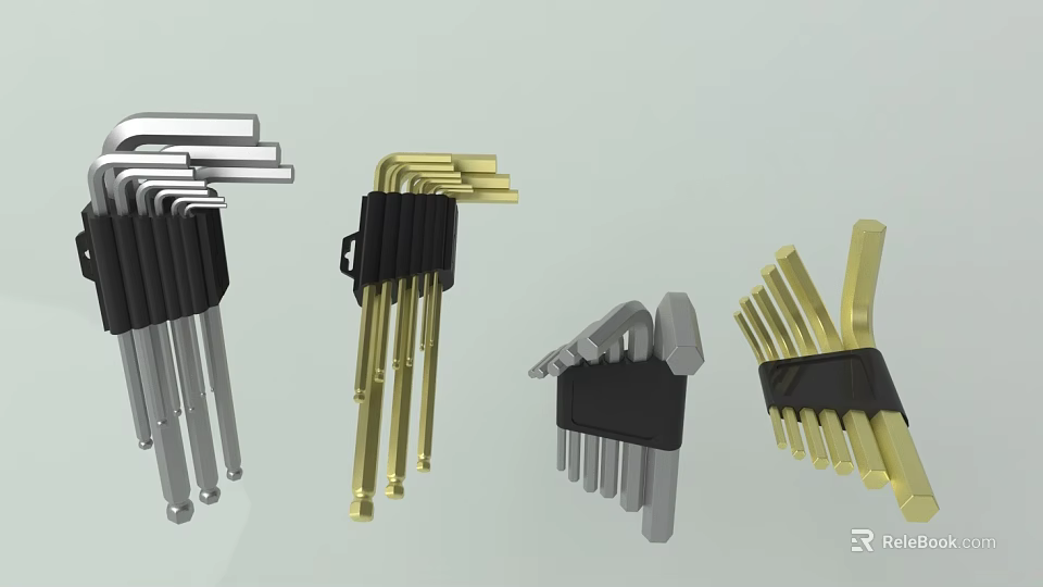 Versatile Hardware Tools Set Various Sizes Gold Silver With Durable Storage Holder 3d model