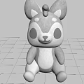 Cute Grey And White Plush Doll With Big Ears Round Eyes Sitting On Green Grass