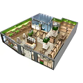 Modern Retail Store Interior With Green Accents Wooden Shelves And Display Racks