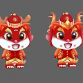 Red Dragon Shaped Dolls With Gold Decorations And Cute Expressions In Traditional Style