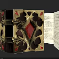 Ancient Book With Golden Decorations Red Gemstones And Open Pages With Text