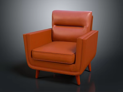 Modern Orange Leather Armchair With Comfortable Seat And Wooden Legs 3d model