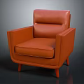 Modern Orange Leather Armchair With Comfortable Seat And Wooden Legs