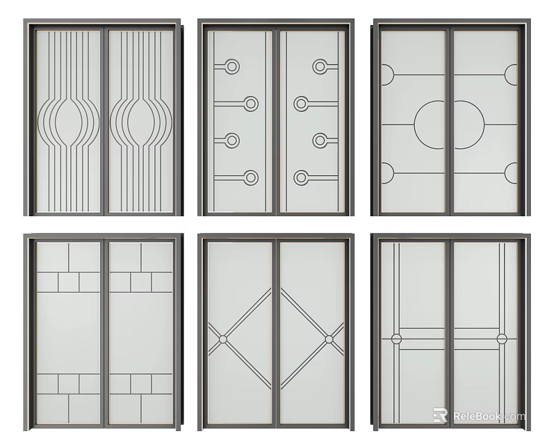 Sliding Doors With Various Modern Glass Panel Patterns For Interior Design 3d model