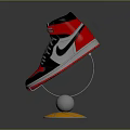 High Top Sneakers In Black Red White With Nike Logo On Metallic Gold Display Stand