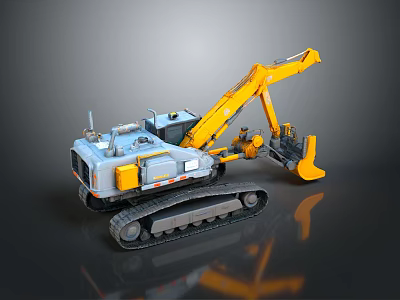 Utility Vehicle With Crawler Track Yellow Boom And Front Bucket Gray Body 3d model