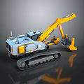 Utility Vehicle With Crawler Track Yellow Boom And Front Bucket Gray Body