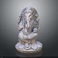 Stone Carved Ganesh Statue Holding Sacred Items In Sitting Pose With Traditional Ornaments