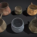 Handcrafted Clay Vessels with Textured Surfaces and Decorative Patterns for Daily Use