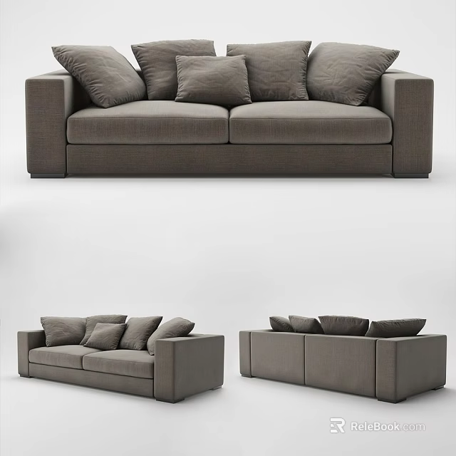 Gray Two Seater Sofa With Plush Cushions In Modern Minimalist Design 3d model