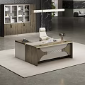 Modern Office Desk With White Chair Table Lamp And Cabinets In Spacious Room