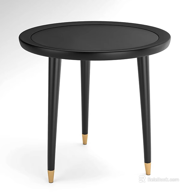 Modern Black Round Side Table With Sleek Gold Tipped Legs Design 3d model